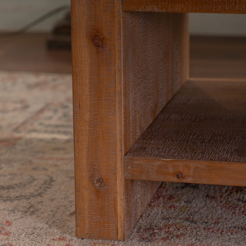 Rustic 2-Tier Solid Wood Coffee Table – Rectangle with Storage Shelf