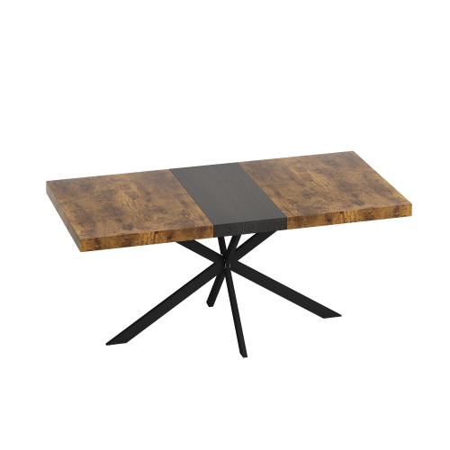 Retro Farmhouse Extendable Dining Table – Antique Wood Top with Black Iron Cross Base & Storage