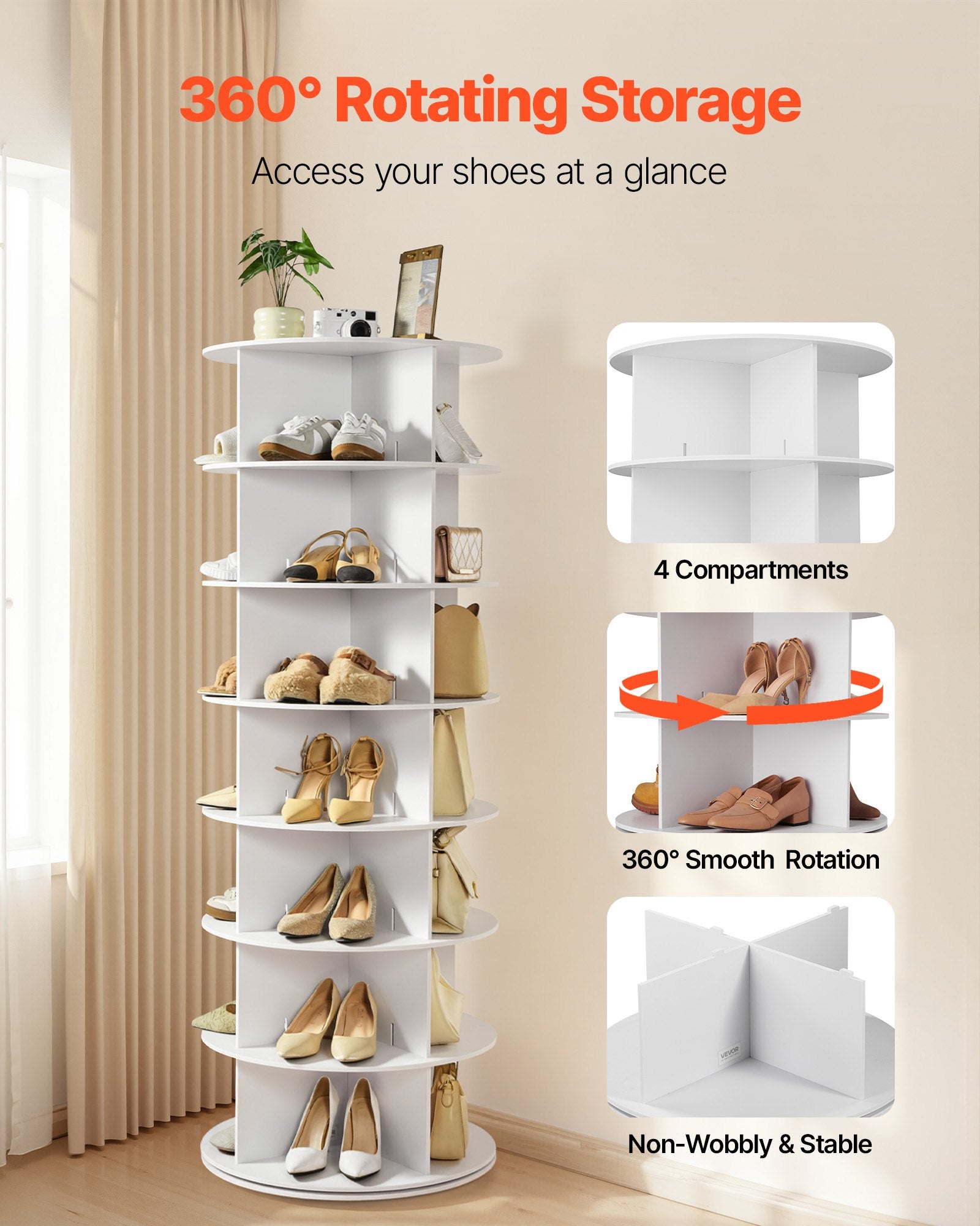 7 Tiers Rotating Shoe Rack Tower, 360°