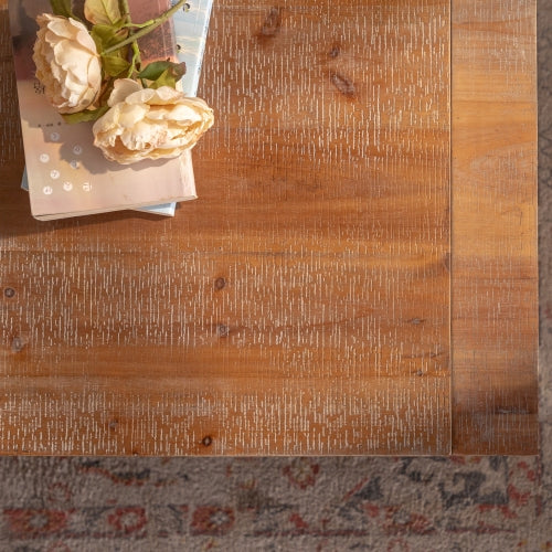 Rustic 2-Tier Solid Wood Coffee Table – Rectangle with Storage Shelf