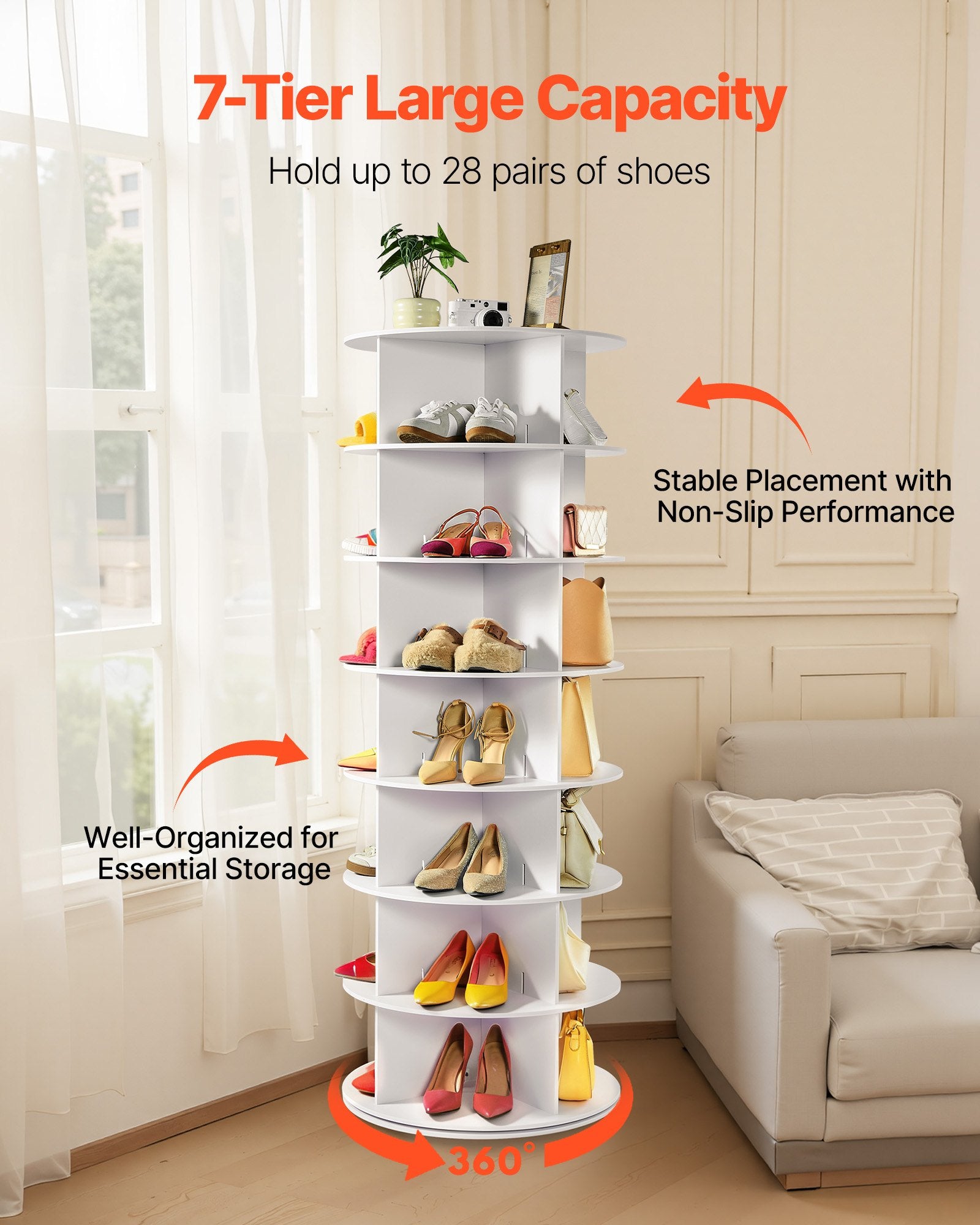 7 Tiers Rotating Shoe Rack Tower, 360°