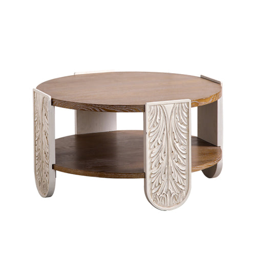 Carved Wooden Coffee & Side Table – Retro Double-Layer Storage, Palace-Style Design