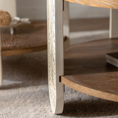 Carved Wooden Coffee & Side Table – Retro Double-Layer Storage, Palace-Style Design