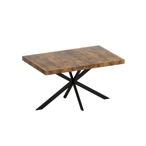 Retro Farmhouse Extendable Dining Table – Antique Wood Top with Black Iron Cross Base & Storage