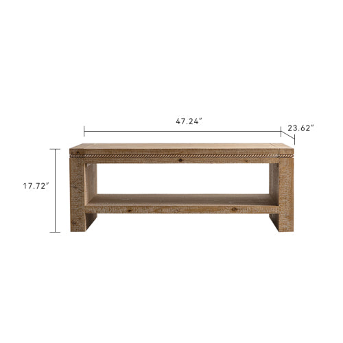Rustic 2-Tier Solid Wood Coffee Table – Rectangle with Storage Shelf