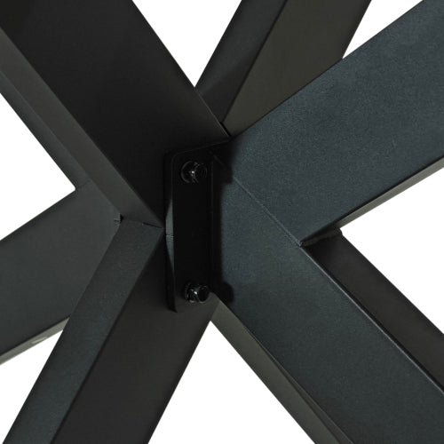 Retro Farmhouse Extendable Dining Table – Antique Wood Top with Black Iron Cross Base & Storage