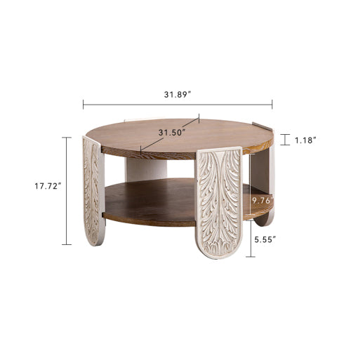 Carved Wooden Coffee & Side Table – Retro Double-Layer Storage, Palace-Style Design